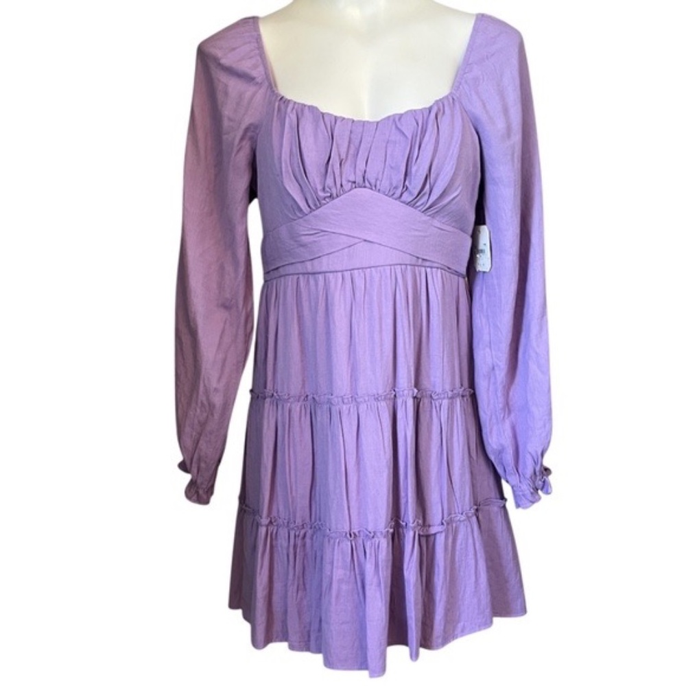 NWT Altar'd State Ruched Tiered Ruffle Babydoll Mini Dress Size Large